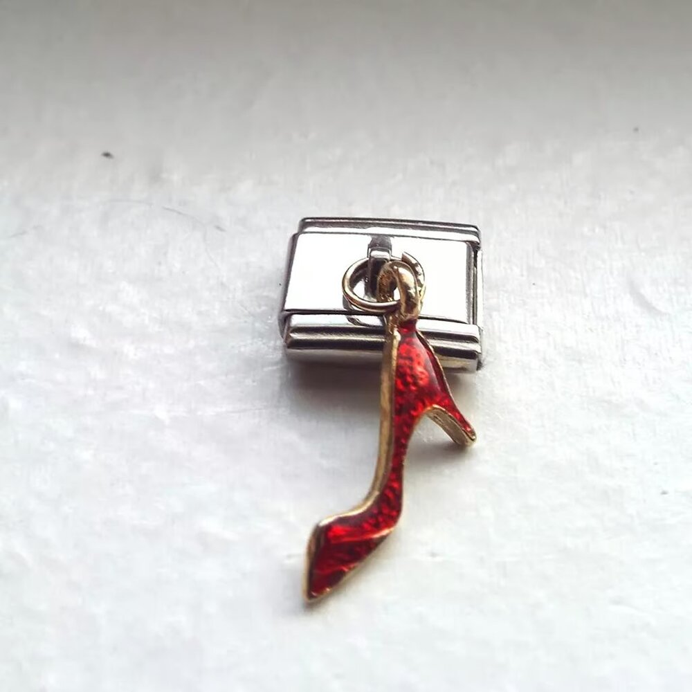 Red enamel shoe dangle 9mm stainless steel Italian charm bracelet link new